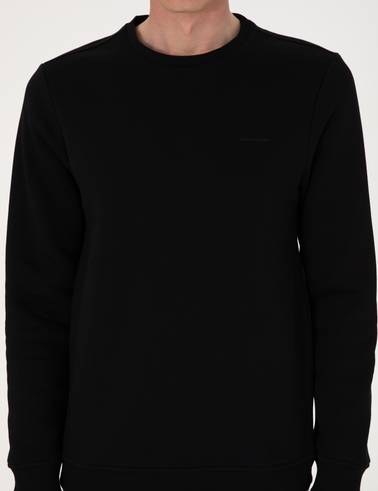Siyah 3 İplik Regular Fit Bisiklet Yaka Basic Sweatshirt