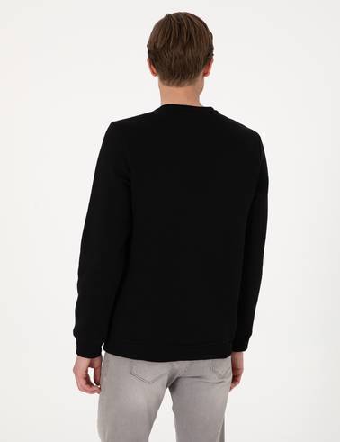 Siyah 3 İplik Regular Fit Bisiklet Yaka Basic Sweatshirt