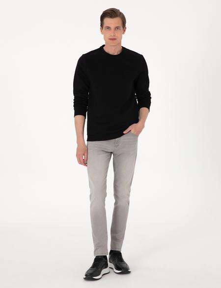 Siyah 3 İplik Regular Fit İçi Polarlı Bisiklet Yaka Basic Sweatshirt - 50315021013