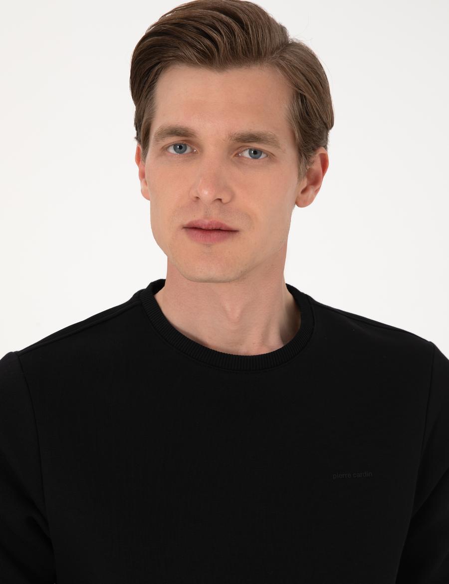 Siyah 3 İplik Regular Fit İçi Polarlı Bisiklet Yaka Basic Sweatshirt