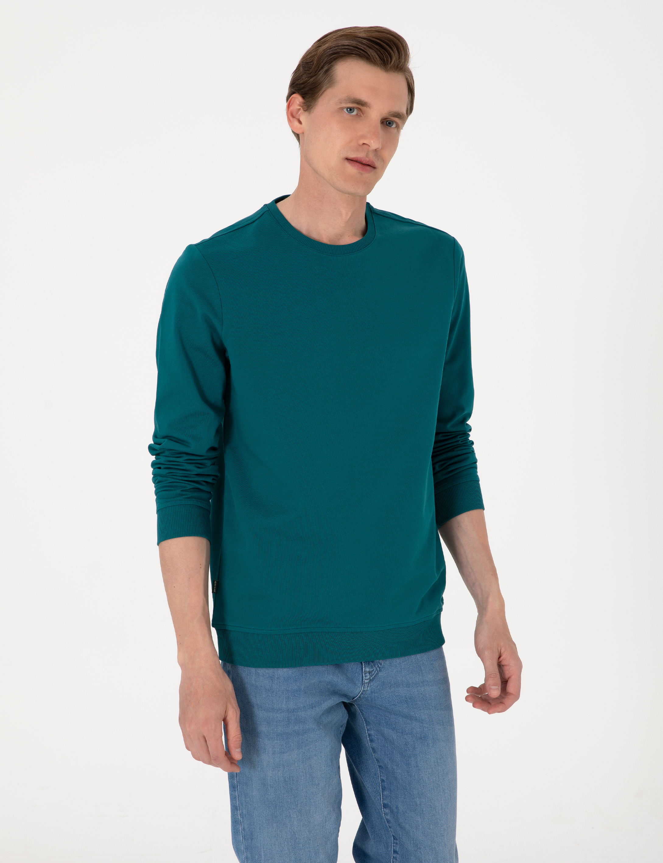 Zümrüt 2 İplik Regular Fit Bisiklet Yaka Basic Sweatshirt - Image 3