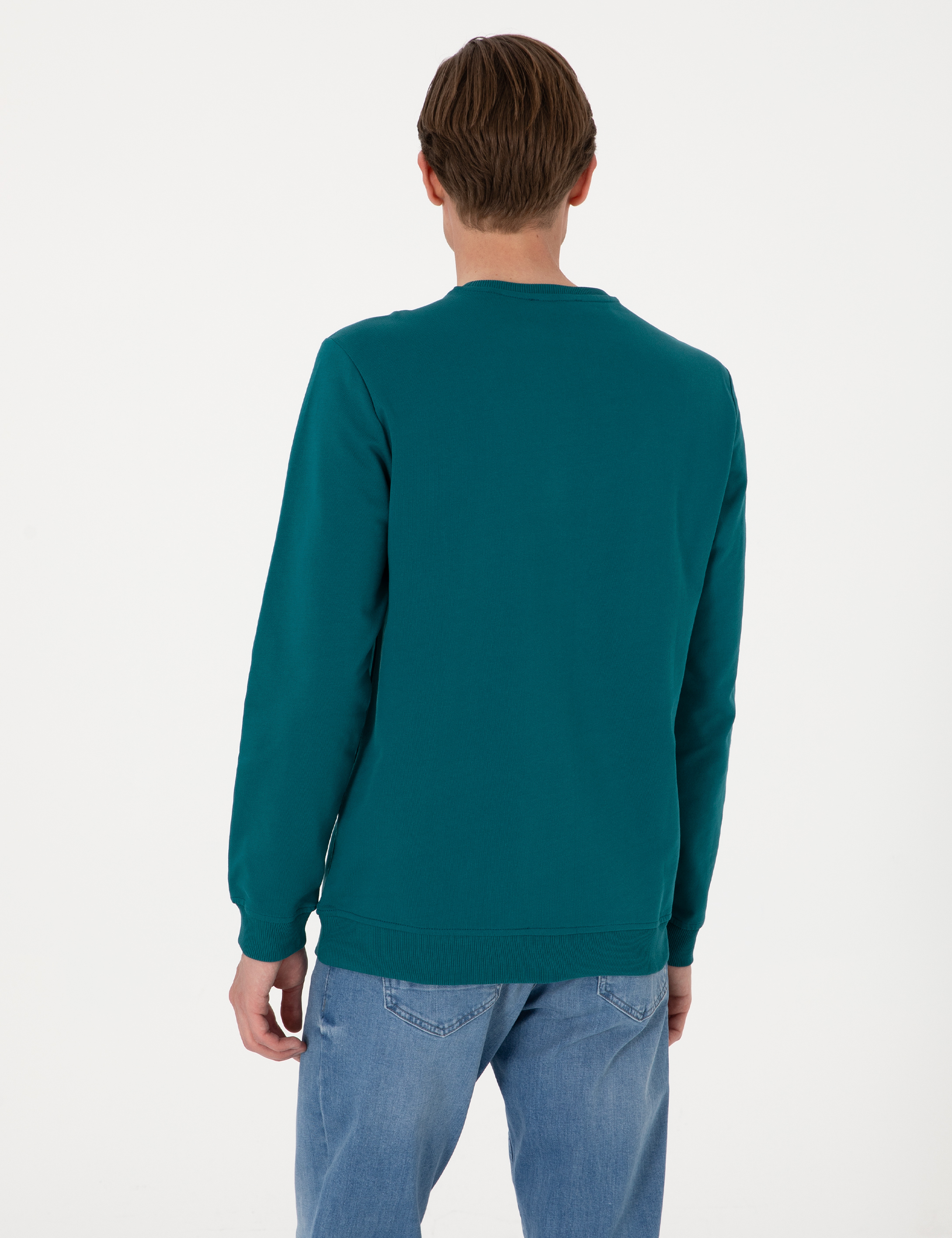 Zümrüt 2 İplik Regular Fit Bisiklet Yaka Basic Sweatshirt - Image 5