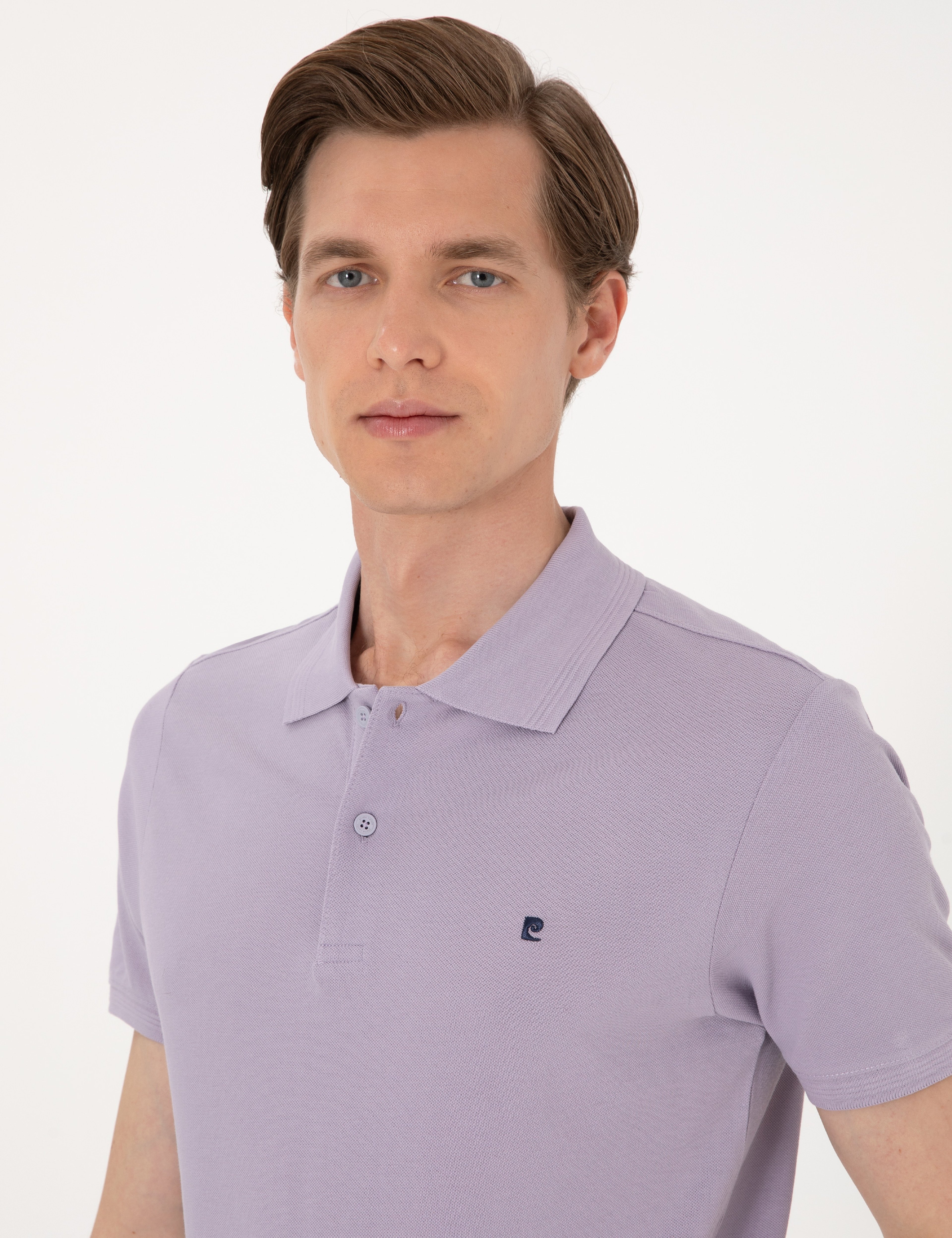 Lila Slim Fit %100 Pamuk Polo Yaka Basic Tişört - Image 2