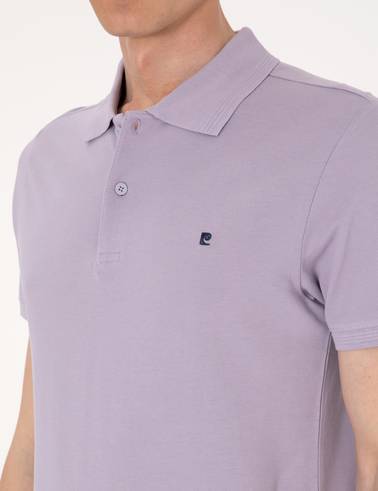 Lila Slim Fit %100 Pamuk Polo Yaka Basic Tişört