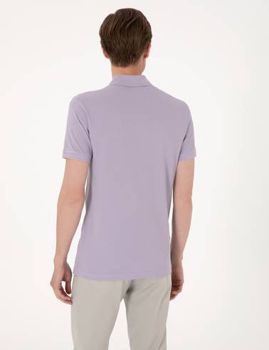 Lila Slim Fit %100 Pamuk Polo Yaka Basic Tişört