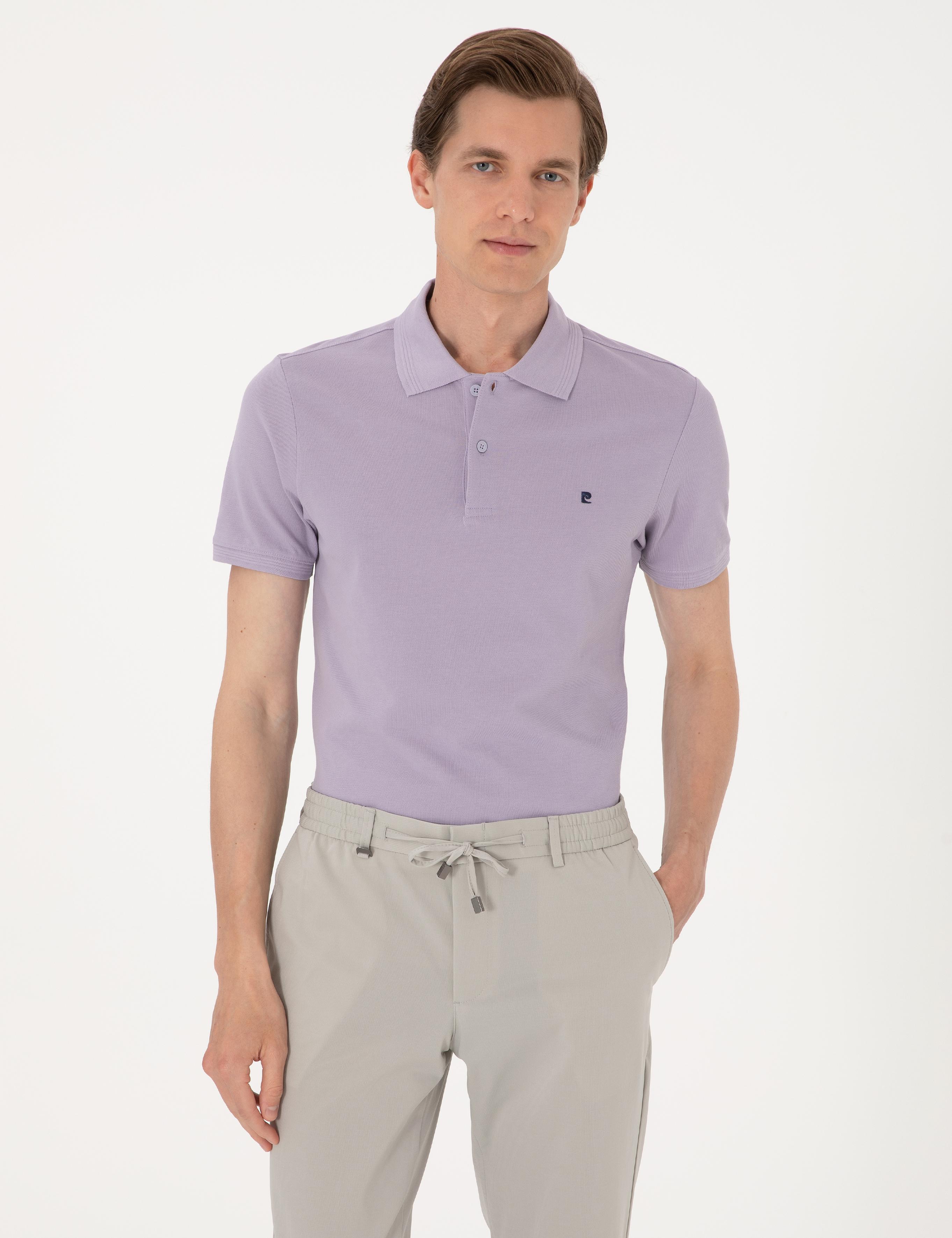 Lila Slim Fit %100 Pamuk Polo Yaka Basic Tişört