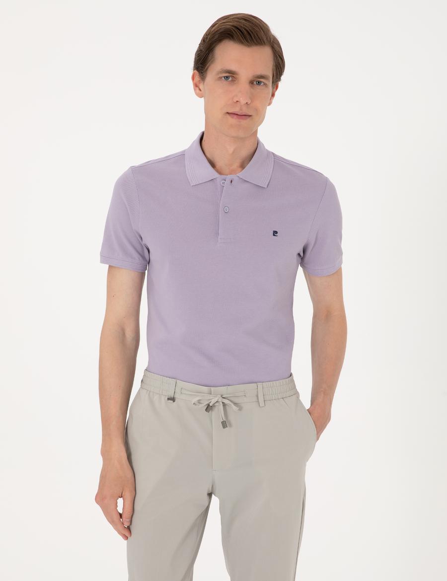 Lila Slim Fit %100 Pamuk Polo Yaka Basic Tişört