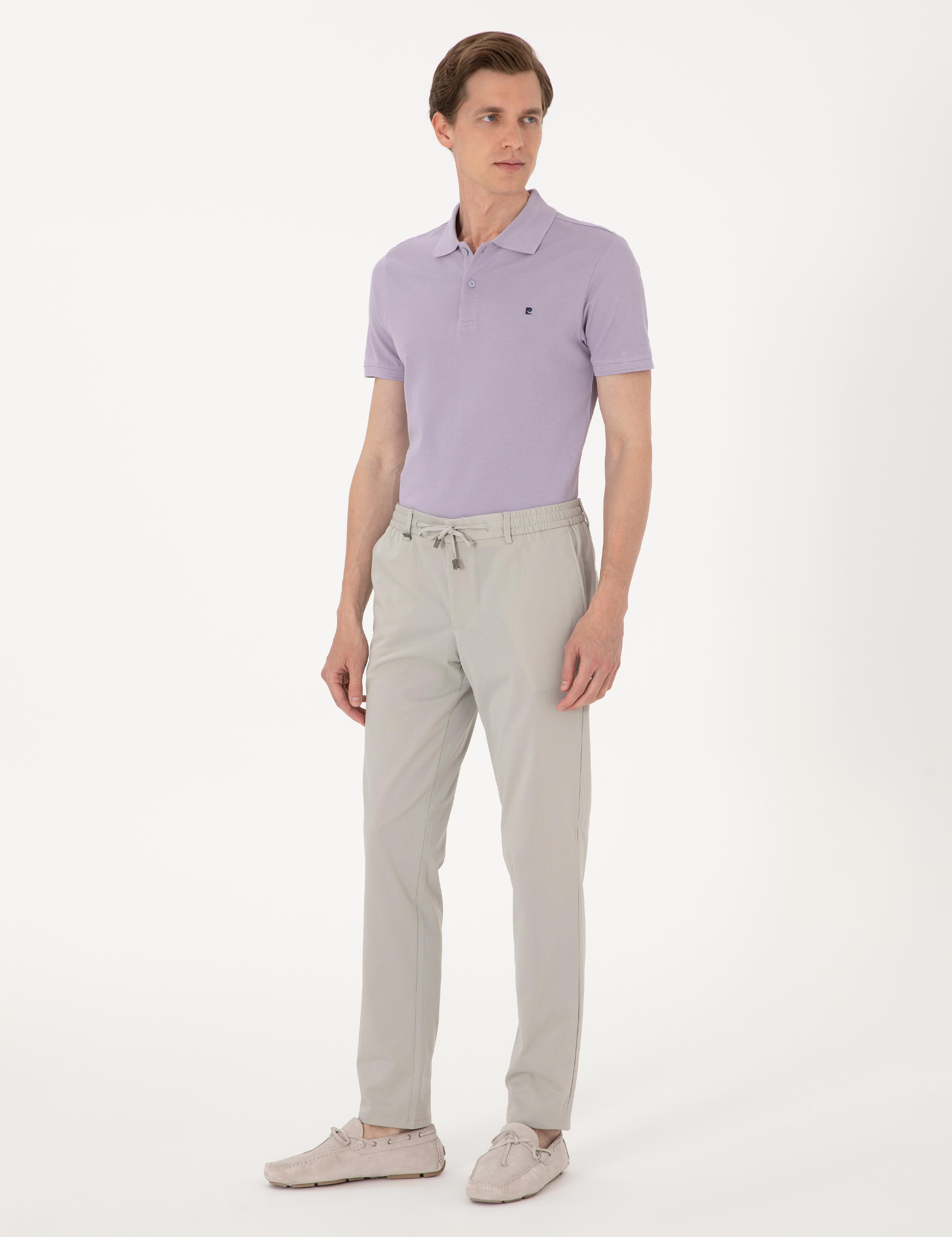 Lila Slim Fit %100 Pamuk Polo Yaka Basic Tişört