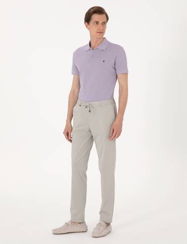 Lila Slim Fit %100 Pamuk Polo Yaka Basic Tişört