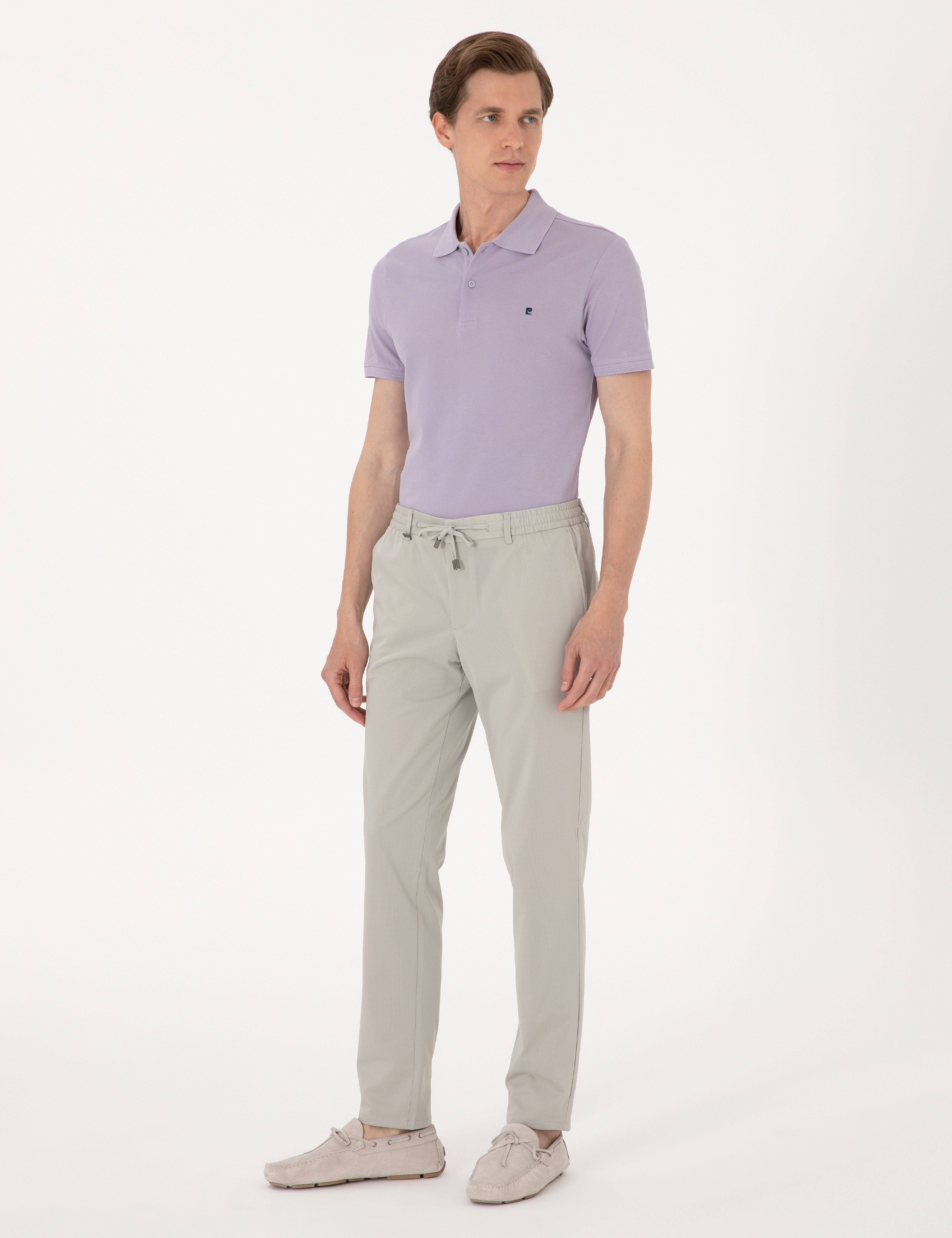 Lila Slim Fit %100 Pamuk Polo Yaka Basic Tişört
