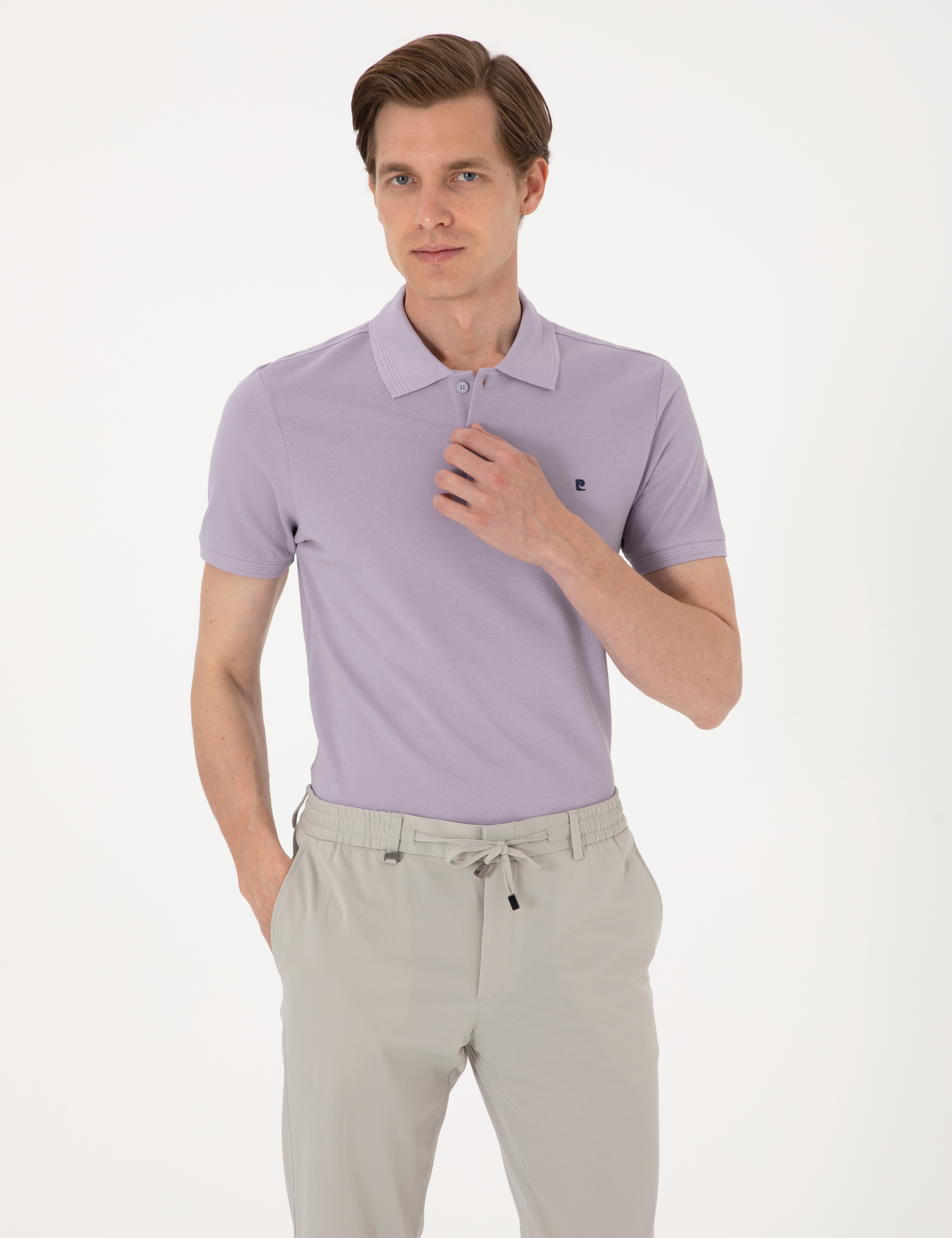 Lila Slim Fit %100 Pamuk Polo Yaka Basic Tişört - Image 3