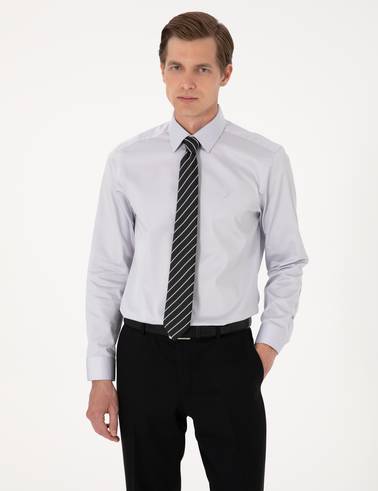 Gri %100 Pamuk Slim Fit Uzun Kollu Basic Gömlek