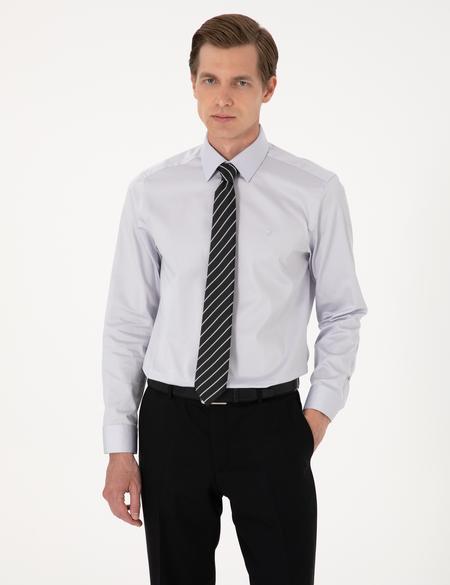 Gri Slim Fit Uzun Kollu Basic Gömlek - 50305127047