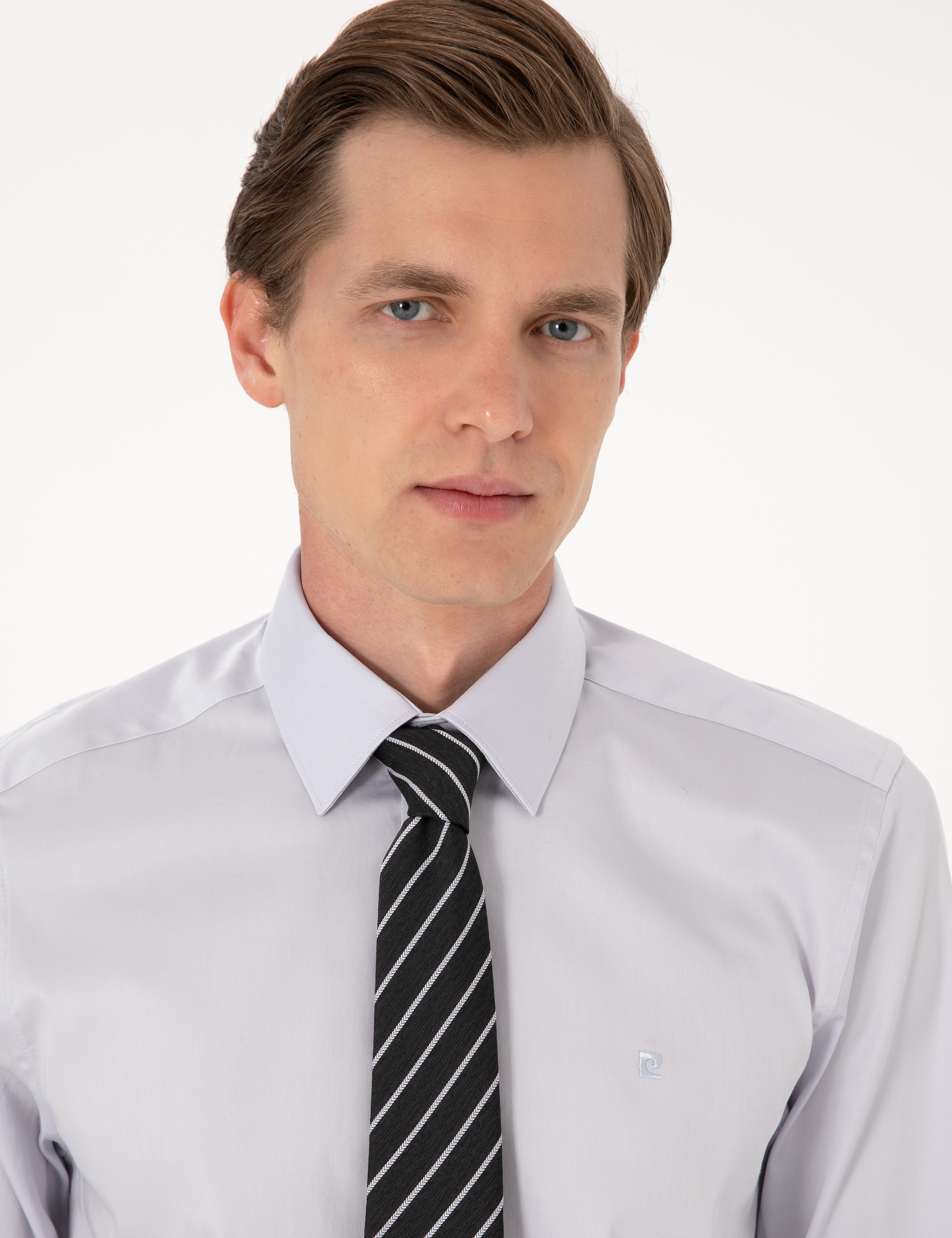 Gri %100 Pamuk Slim Fit Uzun Kollu Basic Gömlek