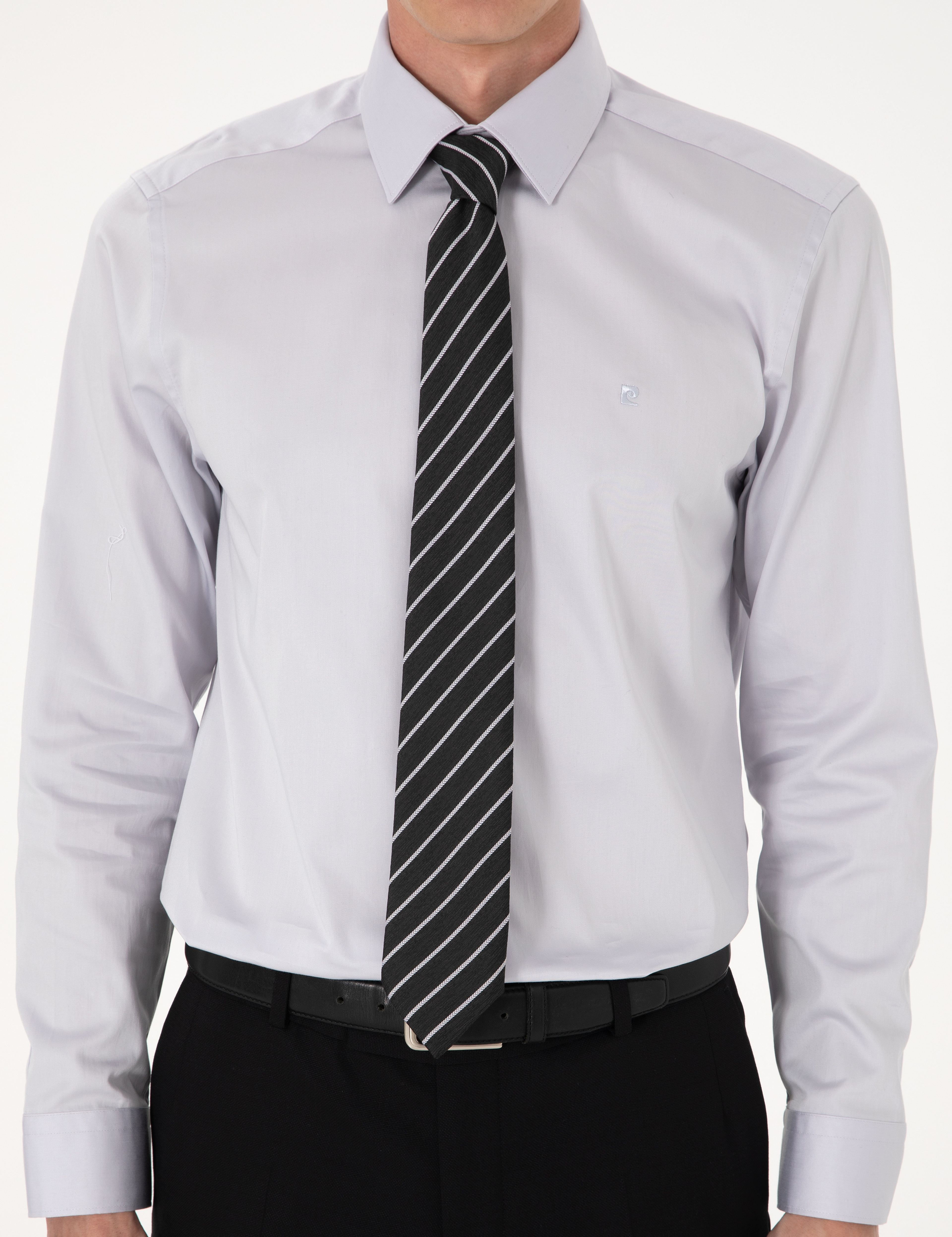 Gri %100 Pamuk Slim Fit Uzun Kollu Basic Gömlek - Image 7