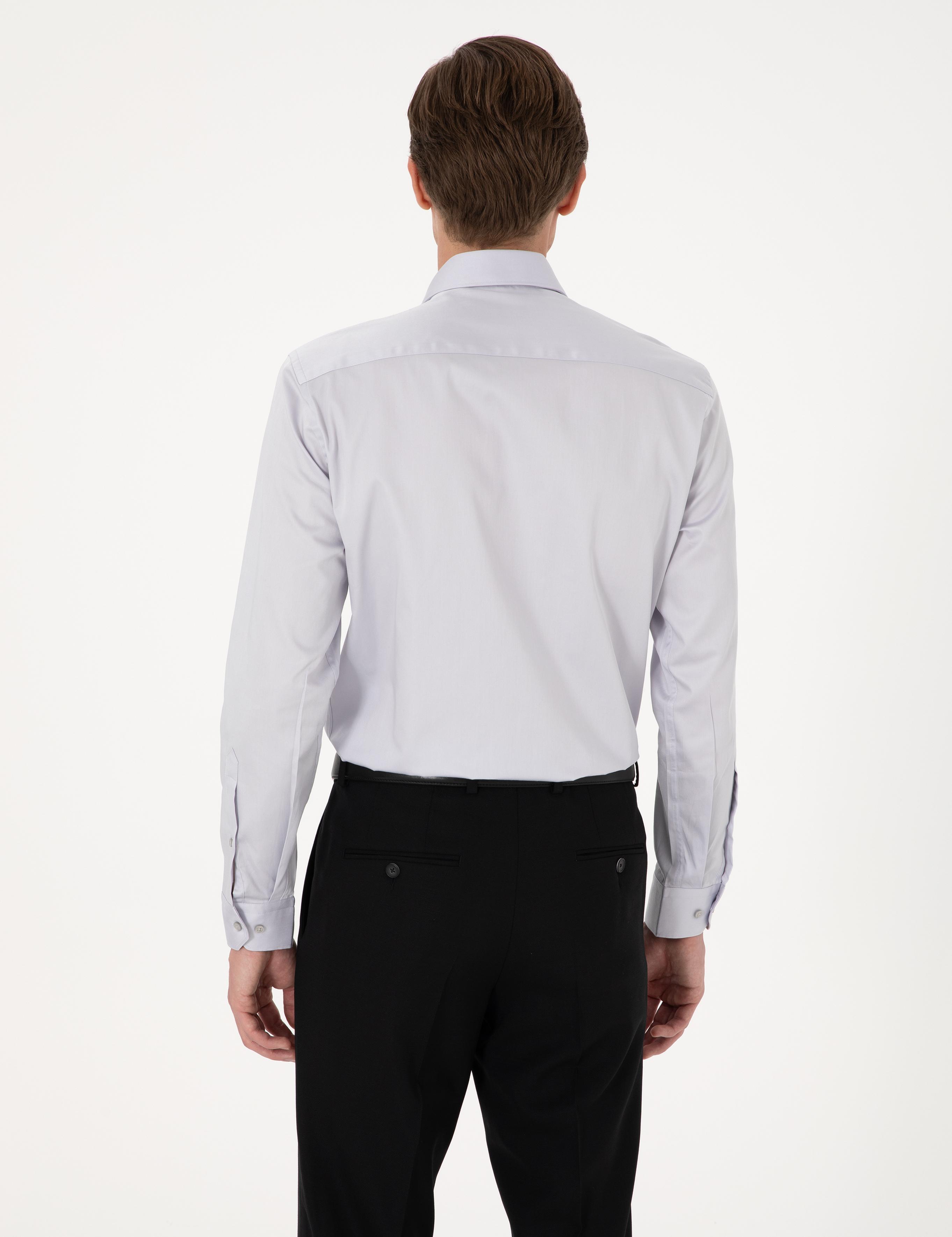 Gri Slim Fit Uzun Kollu Basic Gömlek