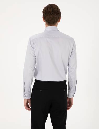 Gri %100 Pamuk Slim Fit Uzun Kollu Basic Gömlek