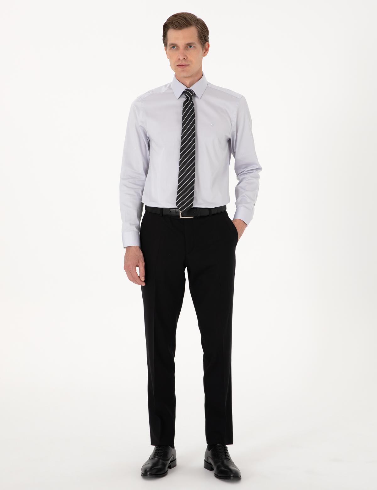 Gri Slim Fit Uzun Kollu Basic Gömlek - 50305127047