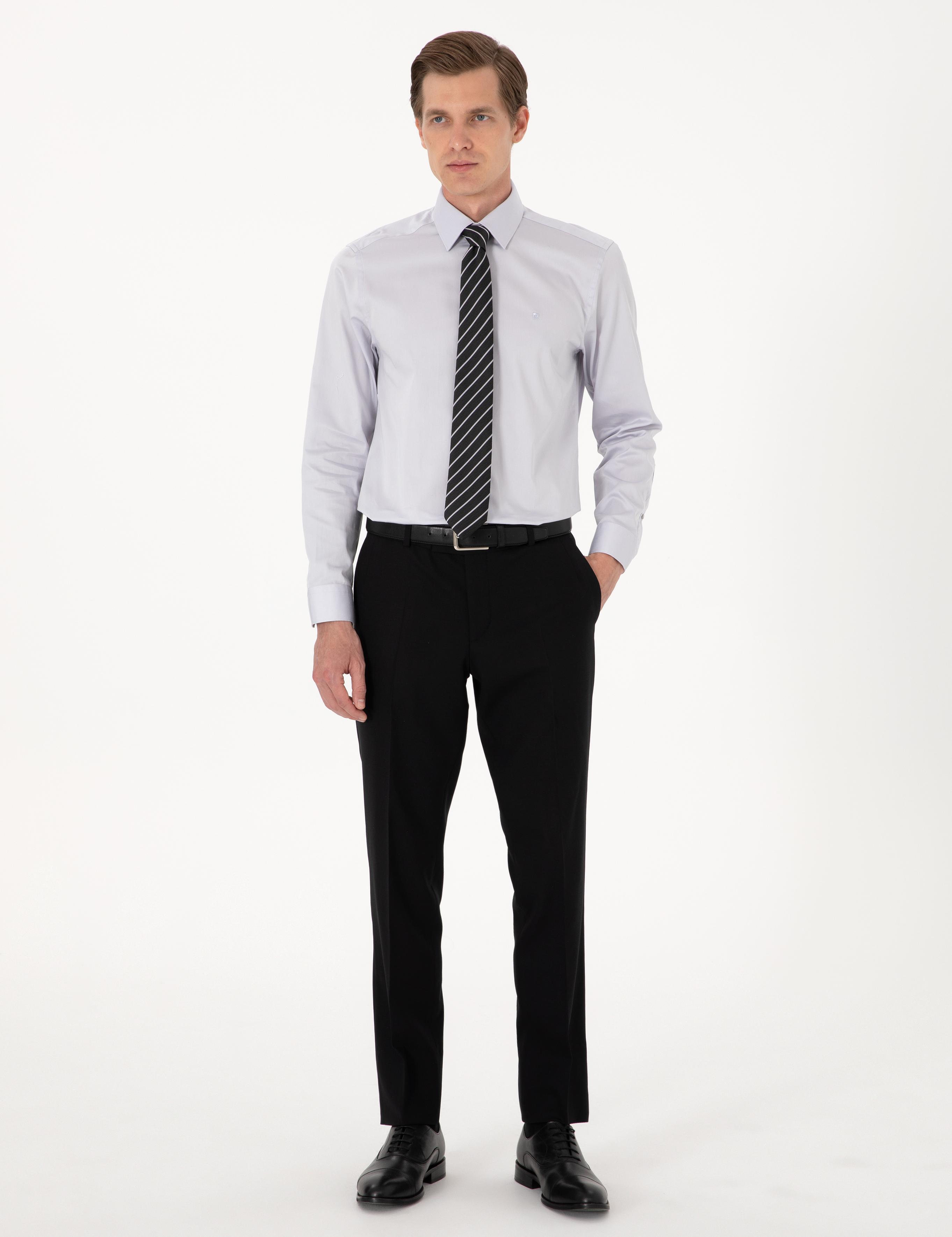 Gri Slim Fit Uzun Kollu Basic Gömlek