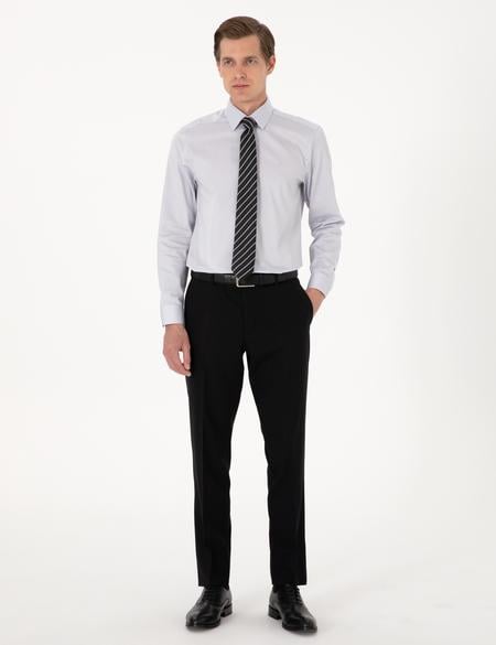 Gri Slim Fit Uzun Kollu Basic Gömlek - 50305127047