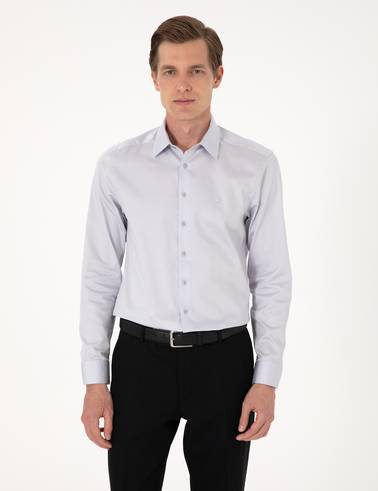 Gri %100 Pamuk Slim Fit Uzun Kollu Basic Gömlek