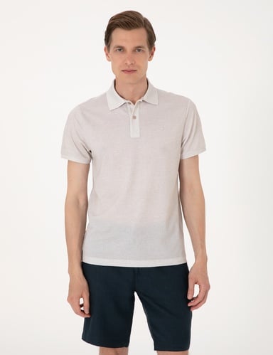 Bej Slim Fit Düğmeli Polo Yaka Tişört