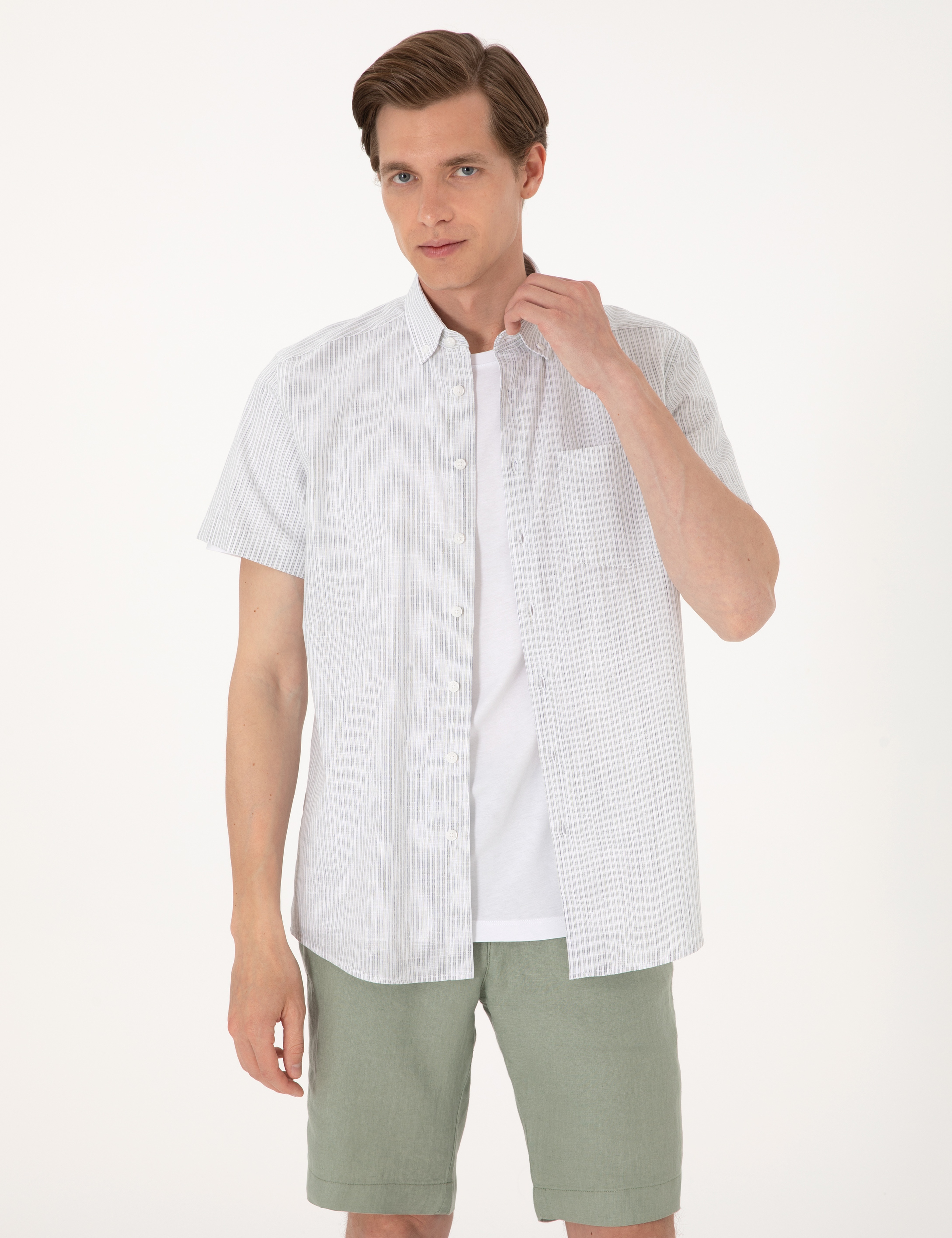 Haki Regular Fit Kısa Kollu Gömlek - Image 3