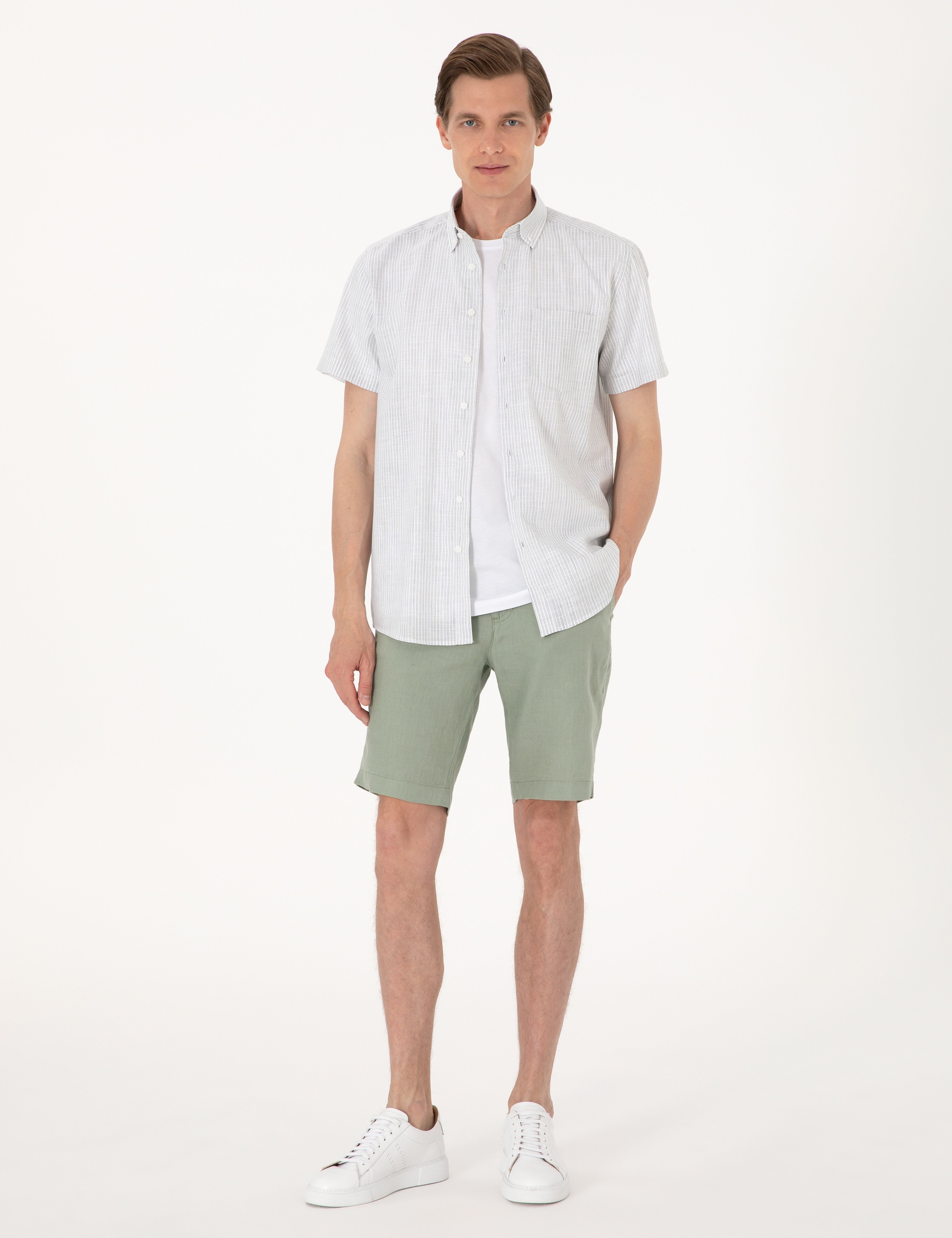 Haki Regular Fit Kısa Kollu Gömlek - Image 4