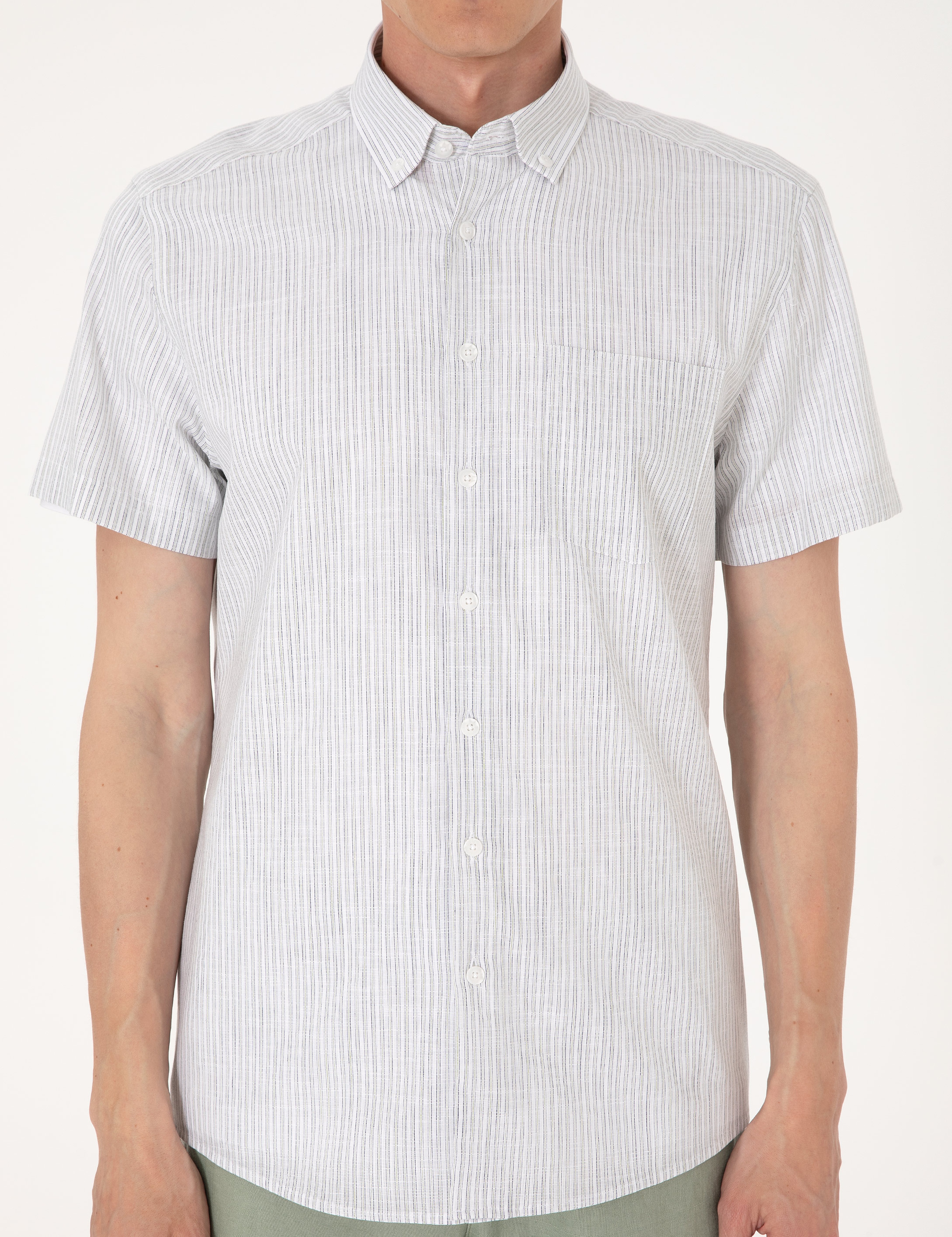 Haki Regular Fit Kısa Kollu Gömlek - Image 6