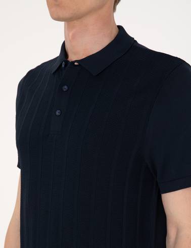 Lacivert Slim Fit Polo Yaka Düğmeli Triko Tişört