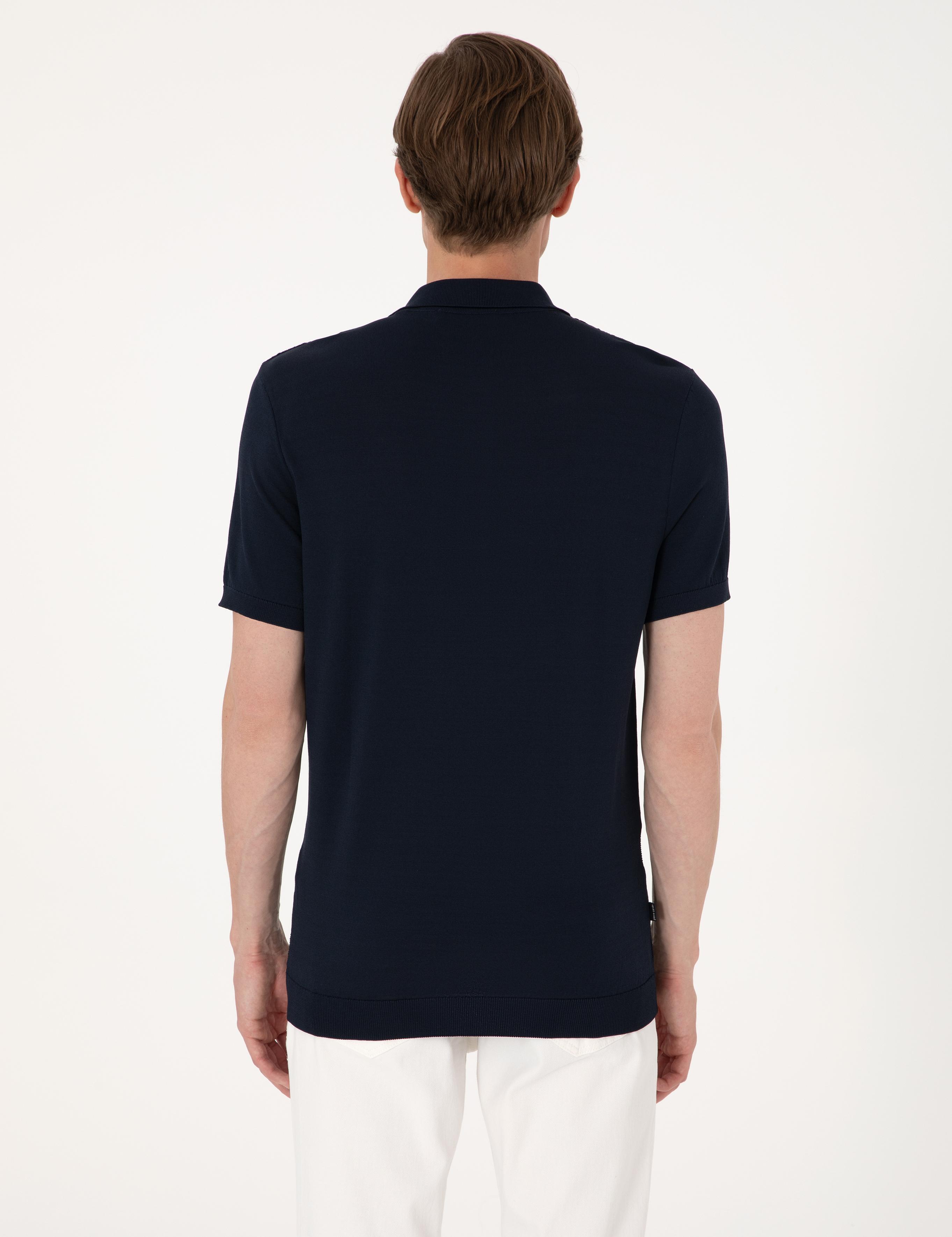 Lacivert Slim Fit Polo Yaka Düğmeli Triko Tişört