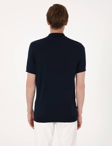 Lacivert Slim Fit Polo Yaka Düğmeli Triko Tişört
