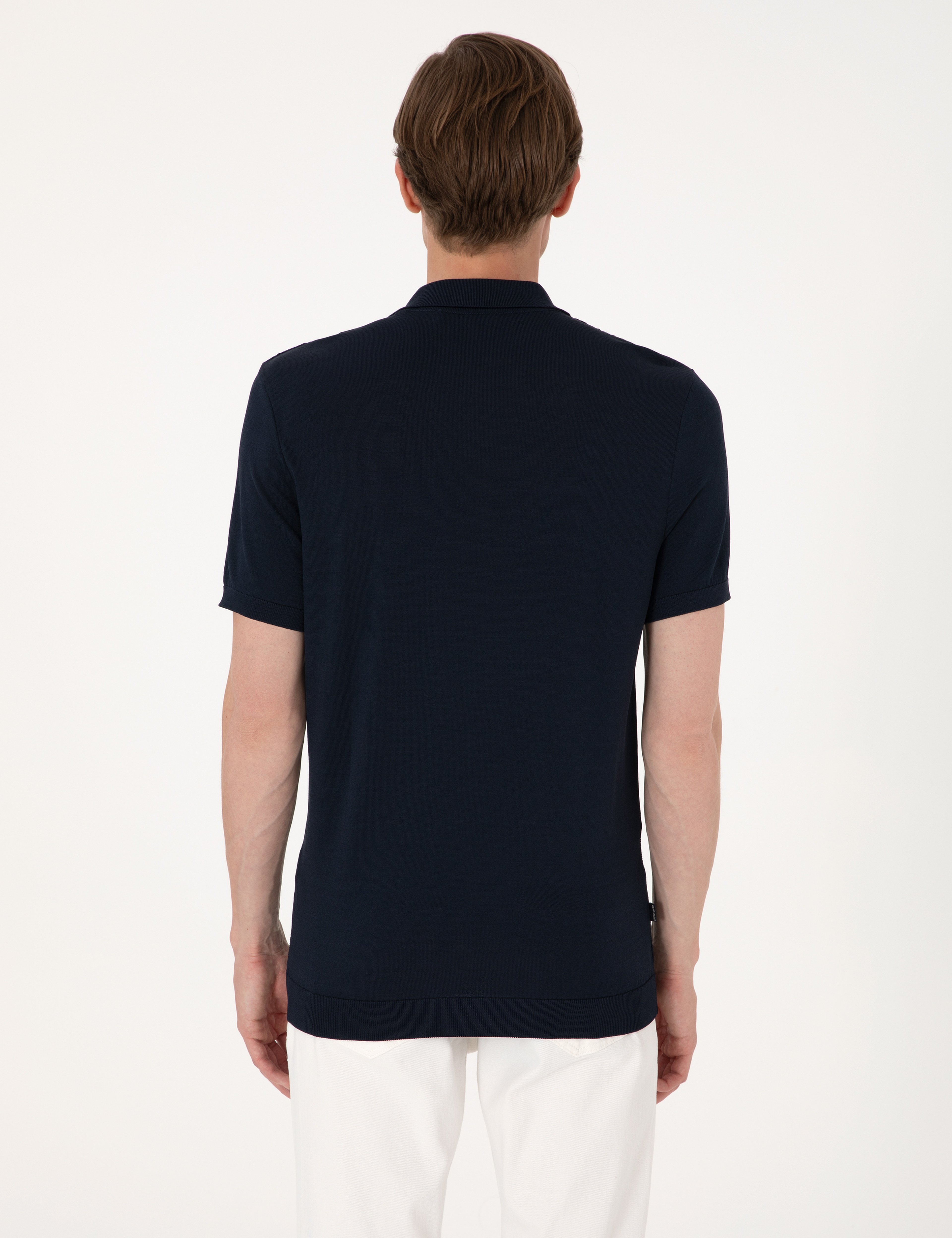 Lacivert Slim Fit Polo Yaka Düğmeli Triko Tişört