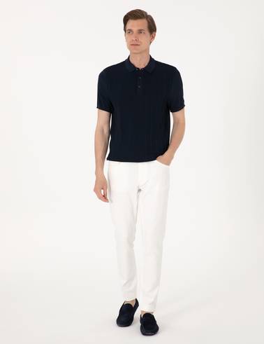 Lacivert Slim Fit Polo Yaka Düğmeli Triko Tişört