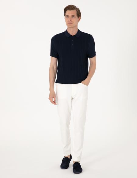 Lacivert Slim Fit Polo Yaka Düğmeli Triko Tişört - 50306025011