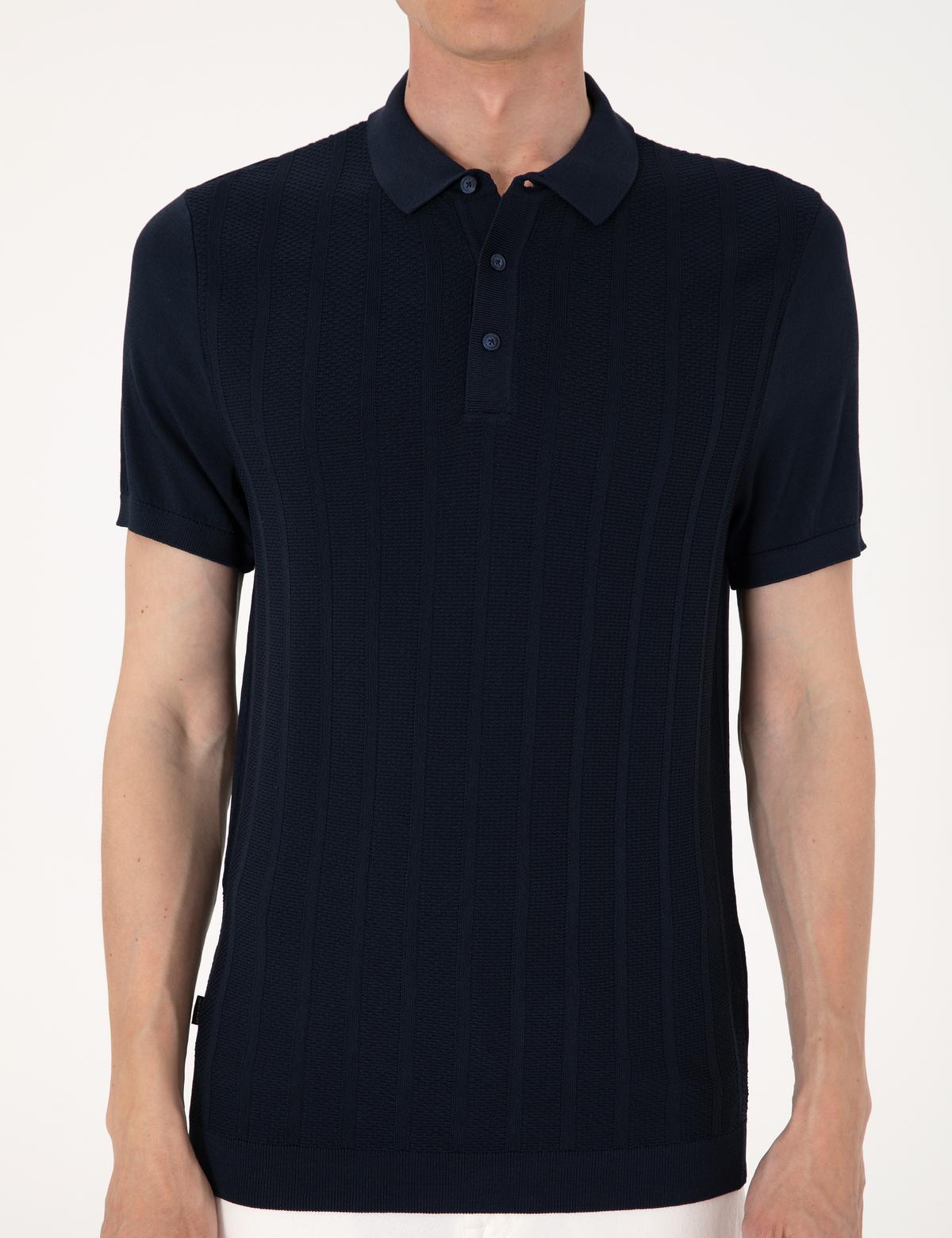 Lacivert Slim Fit Polo Yaka Düğmeli Triko Tişört - 50306025011