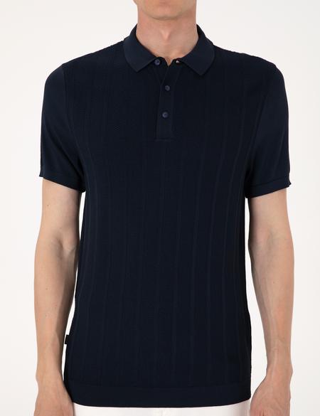 Lacivert Slim Fit Polo Yaka Düğmeli Triko Tişört - 50306025011