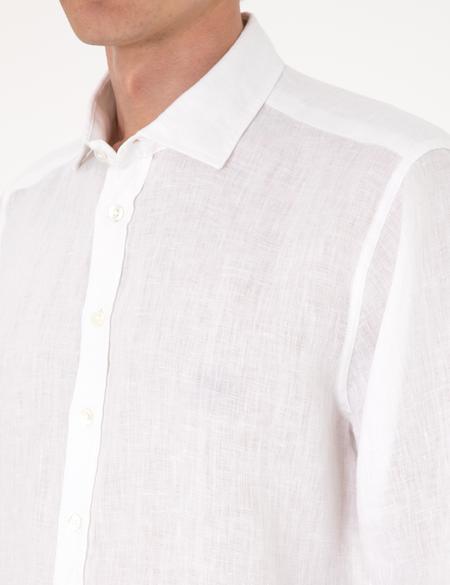 Beyaz %100 Keten Regular Fit Uzunkollu Gömlek - 50303293005