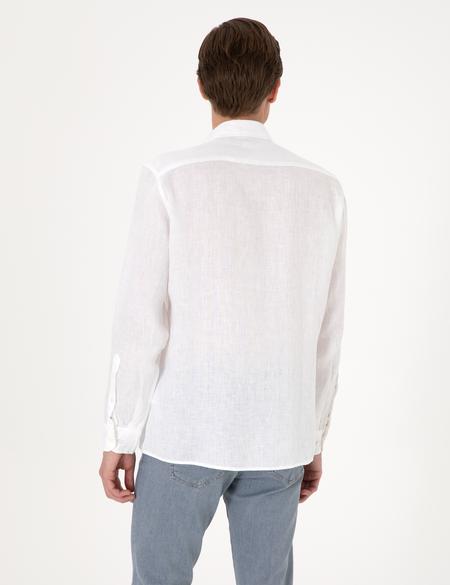 Beyaz %100 Keten Regular Fit Uzunkollu Gömlek - 50303293005