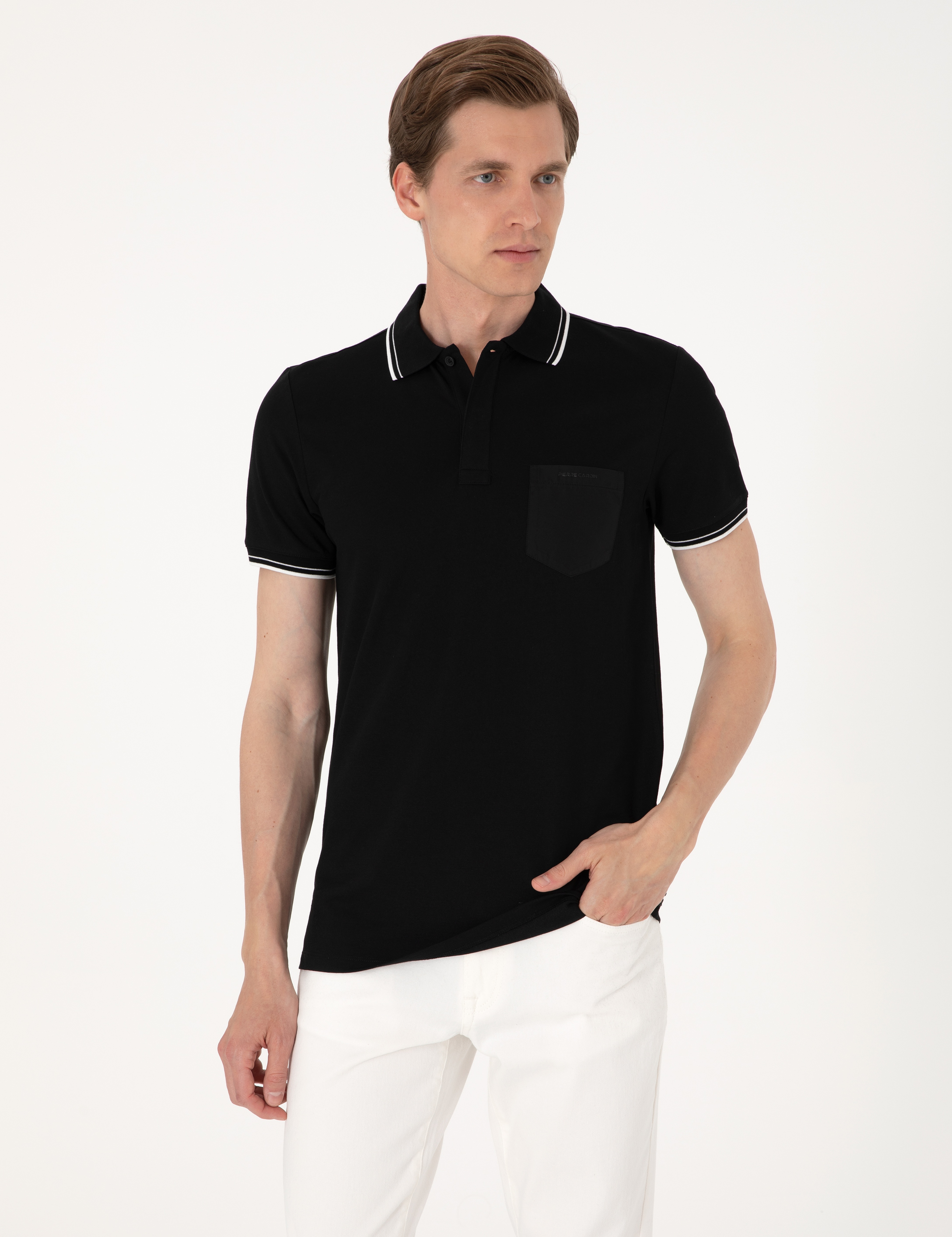 Siyah Ultralight Kumaş Slim Fit Polo Yaka Tişört - Image 3
