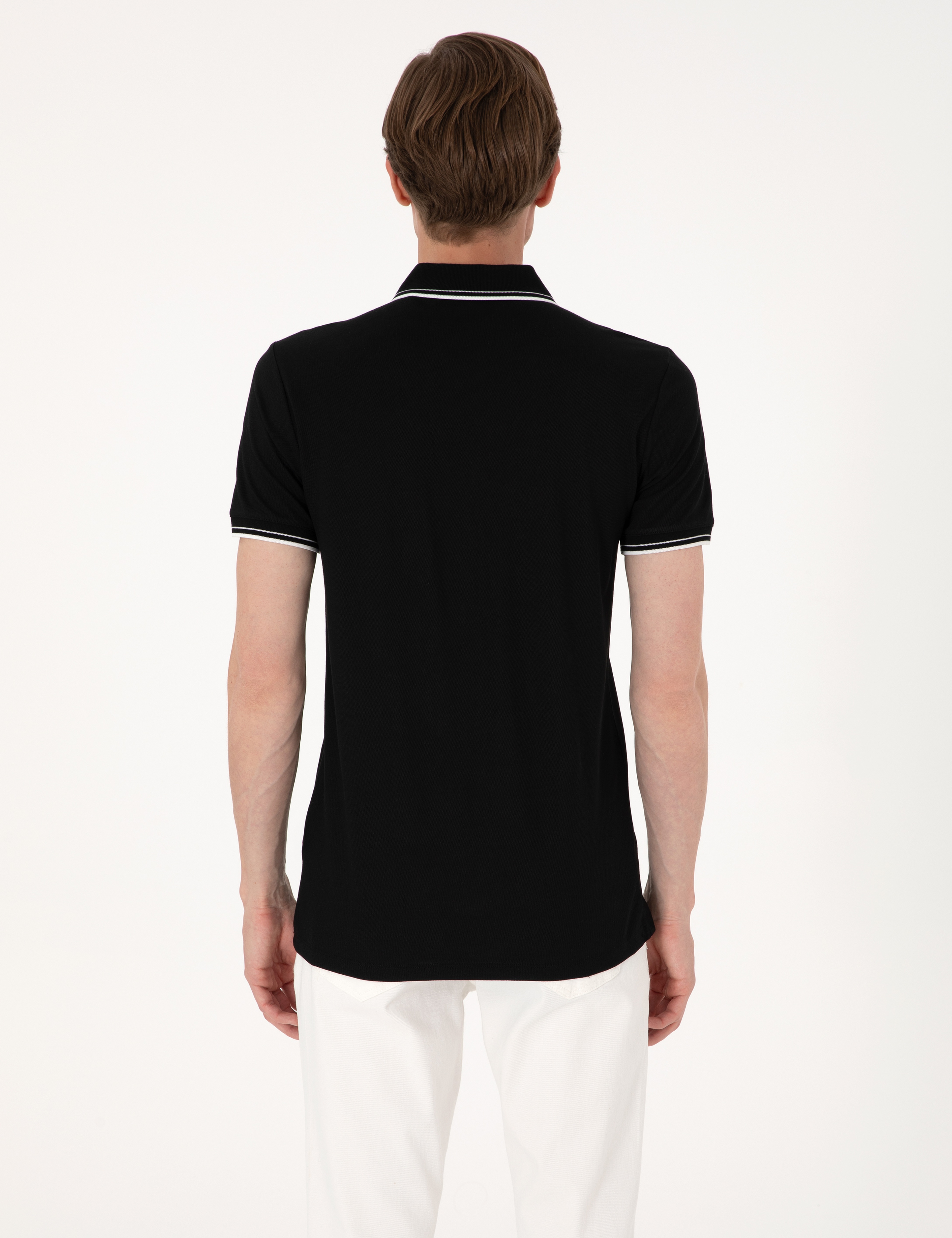 Siyah Ultralight Kumaş Slim Fit Polo Yaka Tişört - Image 5