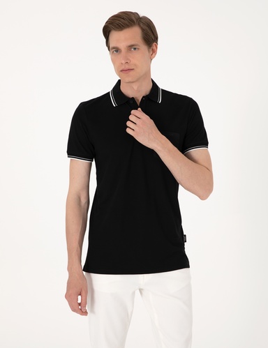 Siyah Ultralight Kumaş Slim Fit Düğmeli Polo Yaka Tişört