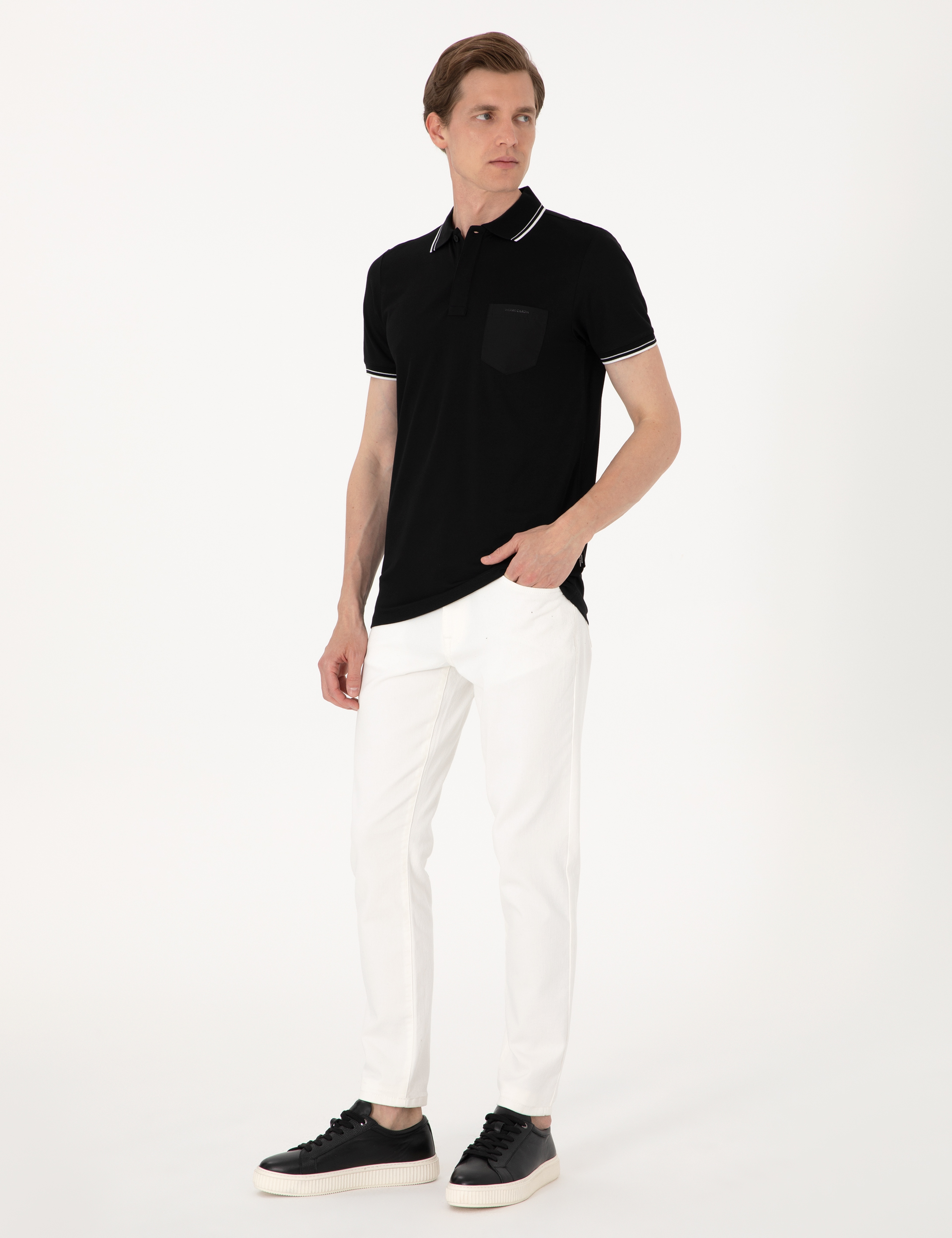 Siyah Ultralight Kumaş Slim Fit Polo Yaka Tişört - Image 4