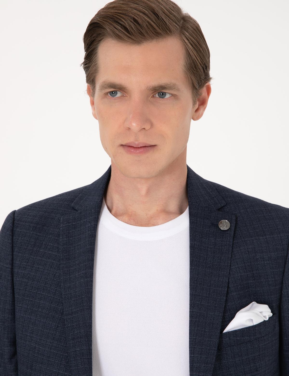 Lacivert Ex. Slim Fit Yün Karışımlı Ekose Takım Elbise - 50302272014