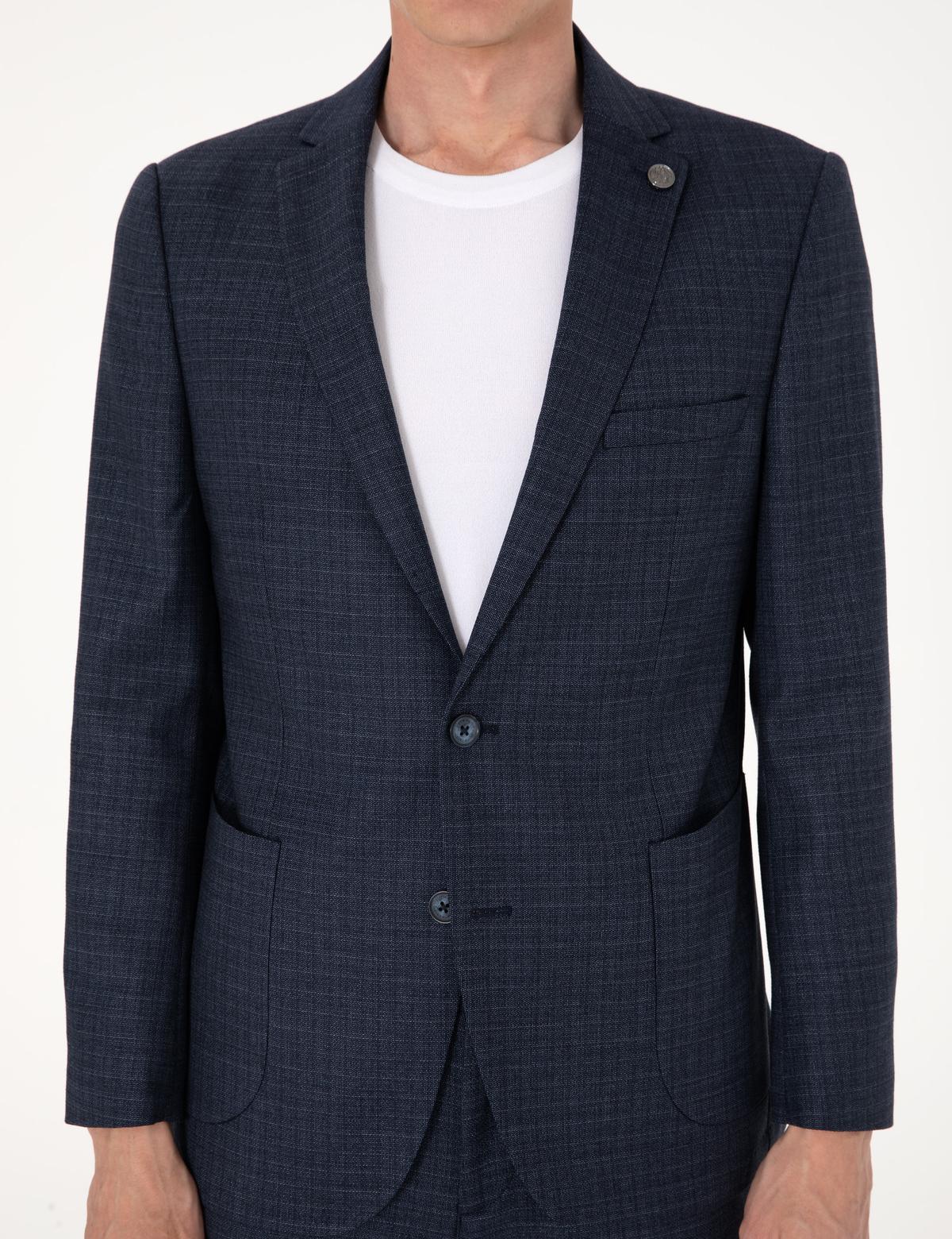 Lacivert Ex. Slim Fit Yün Karışımlı Ekose Takım Elbise - 50302272014