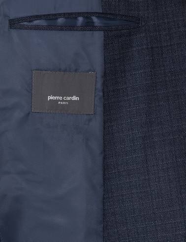 Lacivert Ex. Slim Fit Yün Karışımlı Ekose Takım Elbise