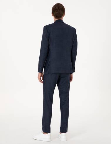 Lacivert Ex. Slim Fit Yün Karışımlı Ekose Takım Elbise