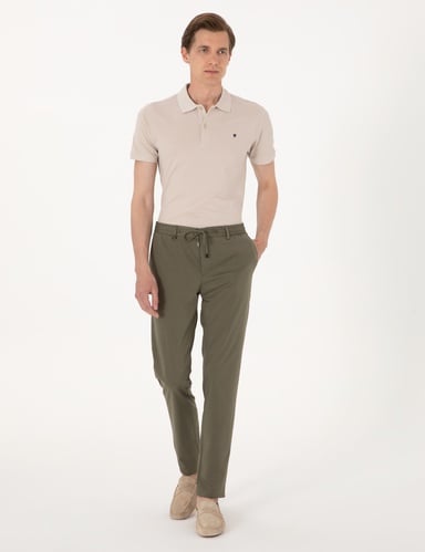 Haki Ex. Slim Fit Beli Lastikli Kordonlu Klasik Jogger Pantolon