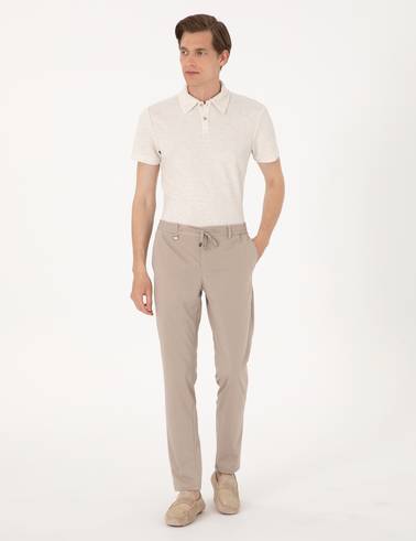 Bej Ex. Slim Fit Beli Lastikli Kordonlu Klasik Jogger Pantolon