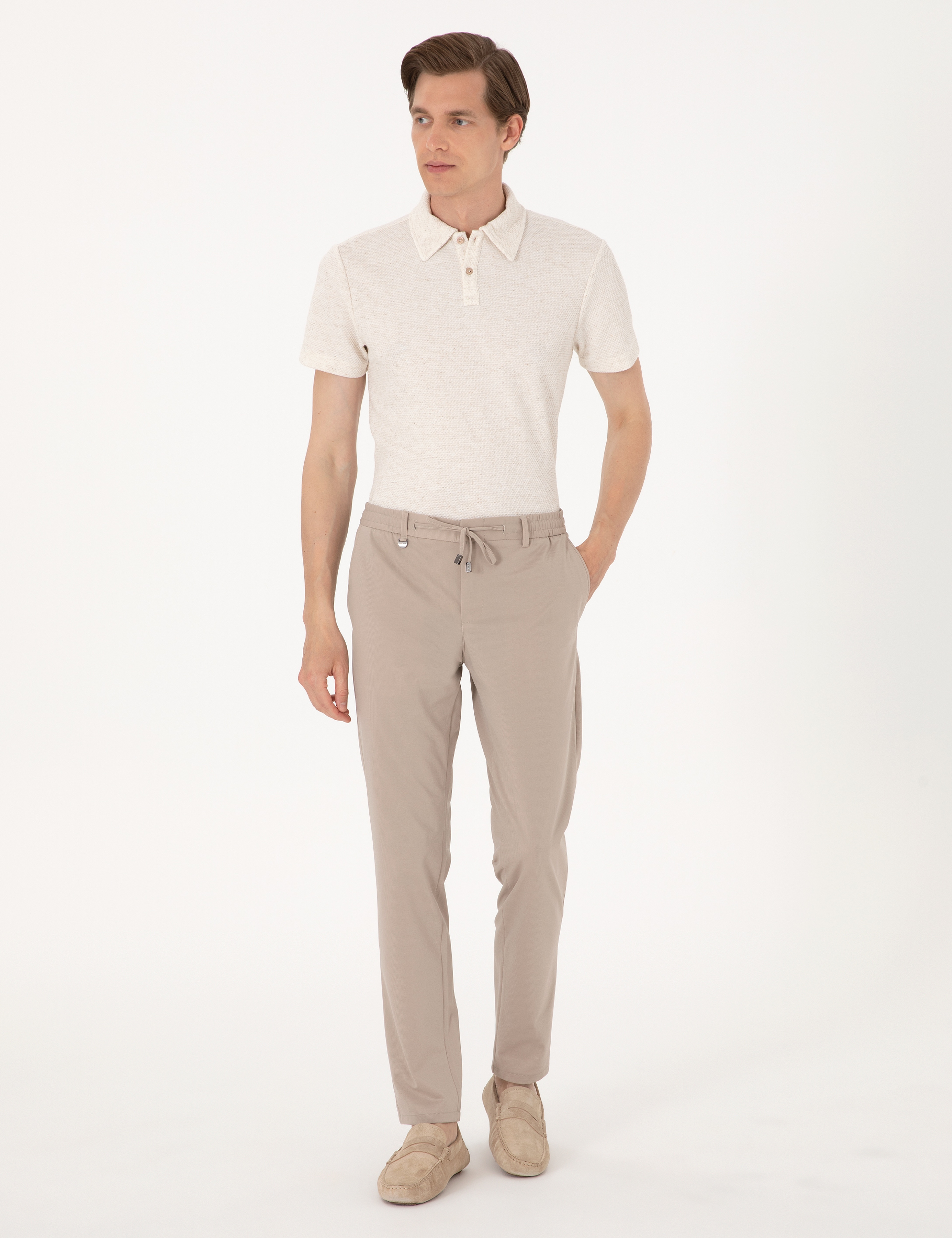 Bej Ex. Slim Fit Beli Lastikli Kordonlu Klasik Jogger Pantolon - Image 3